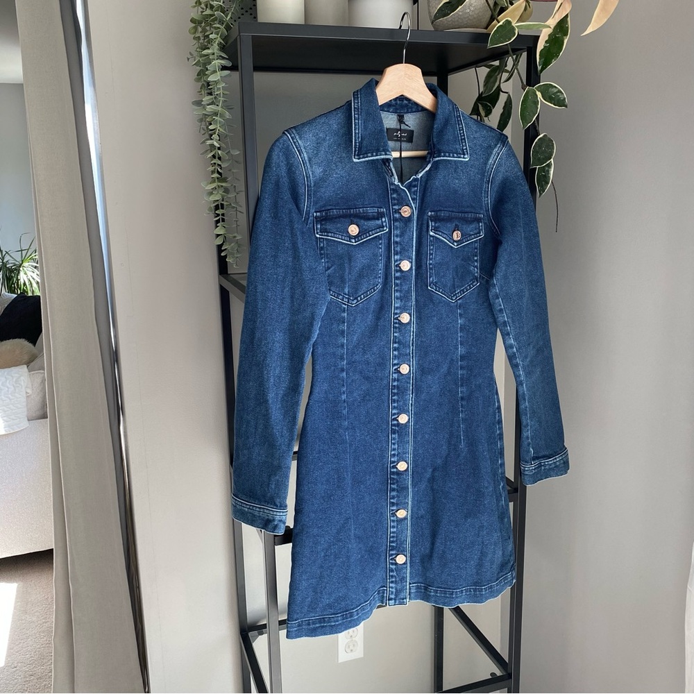 7 For All Mankind Dark Blue Denim Midi Dress